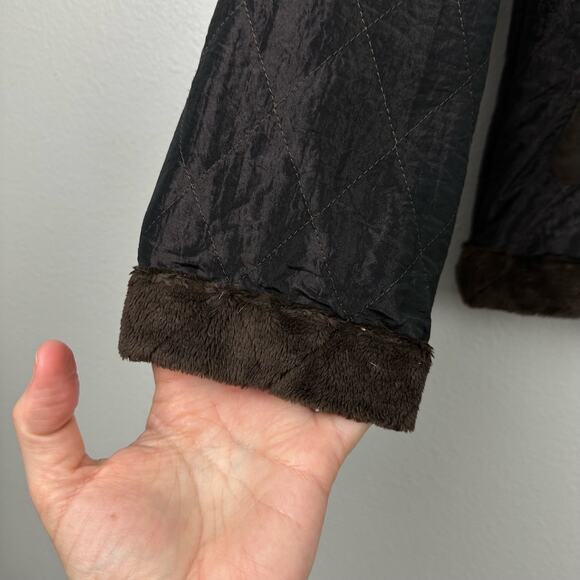 Athleta Brown Quilted Jacket with Faux Fur Trim Brown Iridescent Large - Picture 3 of 7